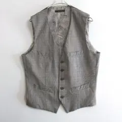 345　スーツベスト　L　灰銀　グレンチェック　US古着