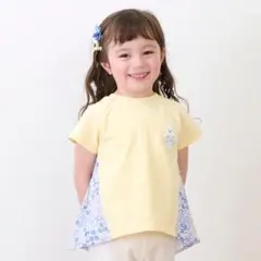 新品タグ付き　petit main らくちん花柄切替T 黄　110cm