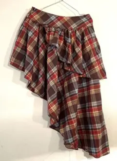 チェック柄アシンメトリーフレアスカート ポケット付き