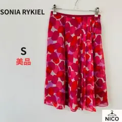 【SONIA RYKIEL】総柄 シアー 膝丈スカート ピンク 赤のサムネイル