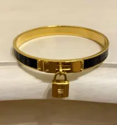 エルメス ケリー バングル ブレスレット 金メッキ×クロコダイル 黒 