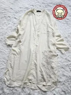 美品　ドラッグストアーズ　花柄刺繍　ノーカラー　シャツワンピース