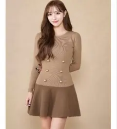 ダブルボタンフレアミニワンピース