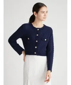 セルフォード　ツイード風ジャガードニットカーディガン　ネイビー キルティング