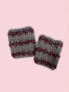 ｟ハンドメイド｠ハンドウォーマー アームウォーマー ハート グレー ベージュ