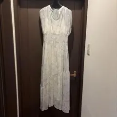 3647y【美品】ドゥロワー 小花柄ノースリーブフリルワンピース 水色 F