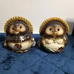 信楽焼　狸　夫婦　円満　開運　お願い　２体セット　高さ約23cm