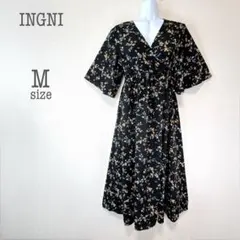 a2845【イング】花柄 フレア袖 ガウン風カシュクールワンピース M