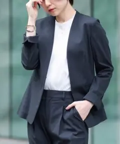 INDIVI 麻混 パンツスーツ スミクロ