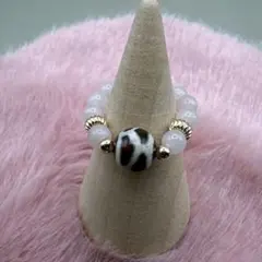 ローズクォーツ　亀甲長寿天珠　リング