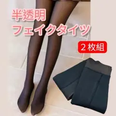 裏起毛 半透明 黒タイツ 2枚組 ハイウエスト 防寒 美脚 フリー