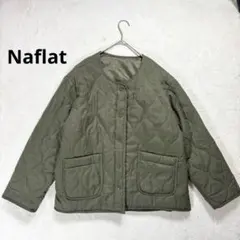 【Naflat】L ノーカラーキルティングジャケット グリーン　レディース