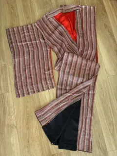 アンティーク 正絹 錦紗 染縞袷着物 小豆茶 着物 大正ロマン レトロ 縞　羽織