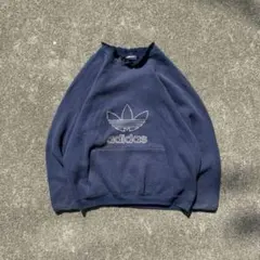 80s adidas スウェット　USA製　ロゴ　リメイク　ボロ　短丈　茄子紺