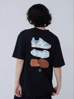 【coen】New Balance別注スニーカーバックプリントTシャツ ブラック