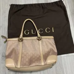 (美品)グッチGGピンク ゴールドラメ入りハンドバッグ キャンバス レザー