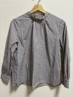 チェック柄 スタンドカラー 長袖シャツ