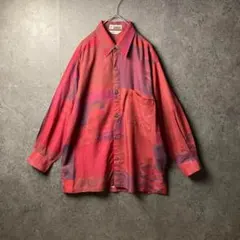 VINTAGE　長袖シャツ　柄シャツ　赤 red　グラデーション　古着　レトロ
