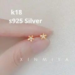 花柄ミニピアス⭐ジルコニア　K18コーティング　フラワー ゴールドm40