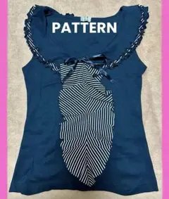 PATTERN パターン◆ネイビー ノースリーブ フリル リボン タンクトップ
