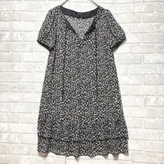 インディヴィ チュニック ワンピース M 美品 ブラック シアー 総柄 日本製のサムネイル