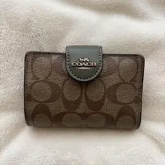 COACH 二つ折り財布 ブラウン グリーン