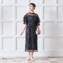 metoi ティアードスリーブ刺繍パーティードレス ブラック L
