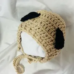 パグ　ボンネット　帽子　コットン　ベビー　3〜8ヶ月