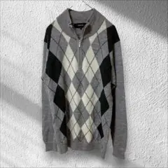 【コムサイズム】COMME CA ISM ハーフジップセーター アーガイル柄 M