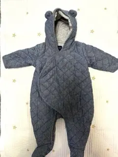 ダークグレー キルティングロンパース フード付き6-12ヶ月