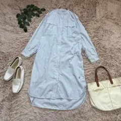 6294❃ユニクロ×JWアンダーソン❃ロングシャツワンピース【M】ストライプ