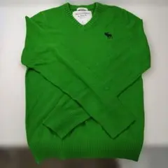 【池144】Abercrombie & Fitch グリーン Vネックニット