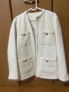ミラオーウェン　パッチポケット金ボタンロングツイードジャケット