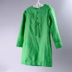 【極美品】昭和レトロ ハンドメイド ウール100% ワンピース 120 緑