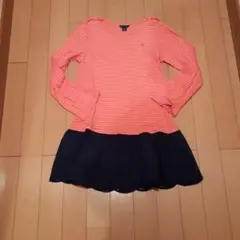 トミーヒルフィガーTommyHILFIGERオレンジ×紺長袖ワンピース130