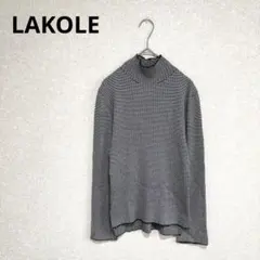 LAKOLE ラコレ ハイネックリブニット セーター ボーダー柄 グレー M