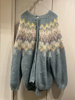 フェアアイル柄カーディガン 青色
