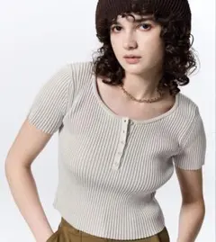 リブヘンリーネックセーター　半袖