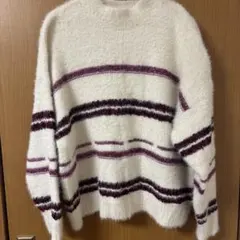 Bershka シャギーニット ボーダー ラメ入り ホワイト