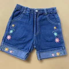 ブルー 刺繍 ハーフパンツ