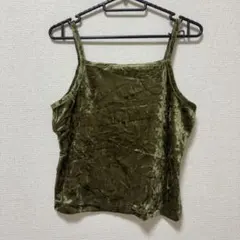 ベロア調 キャミソール　トップス　レディース　ノースリーブ オリーブ 【M 】