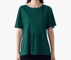新品未使用 COMME CA ISM フレアスリーブ ペプラムカットソー 深緑