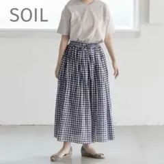 【未使用】SOIL ギャザースカート ギンガムチェック　コットン ネイビー　Ⅱのサムネイル