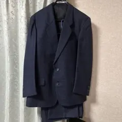 メンズスーツ 上下セット M ネイビーチェック ウール60％ 秋冬 ビジネス 1
