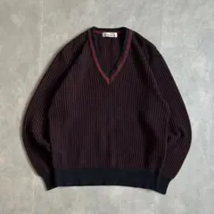 90s リブニット セーター Vネック ストライプ アーカイブ グランジ 古着