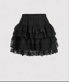 レース付きブラックミニスカート　SHEIN