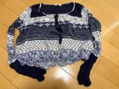 ROXY エスニック柄 五分袖 トップス ネイビーのサムネイル