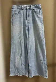 ZARA デニム ワイドパンツデニム　カットオフ ライトブルー EUR34