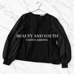 BEAUTY&YOUTH 異素材ドッキング ブラウス ボリューム袖 コットン 黒