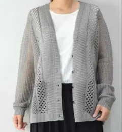 美品✨️mizuiro ind ミズイロインド メッシュカーディガン グレーのサムネイル